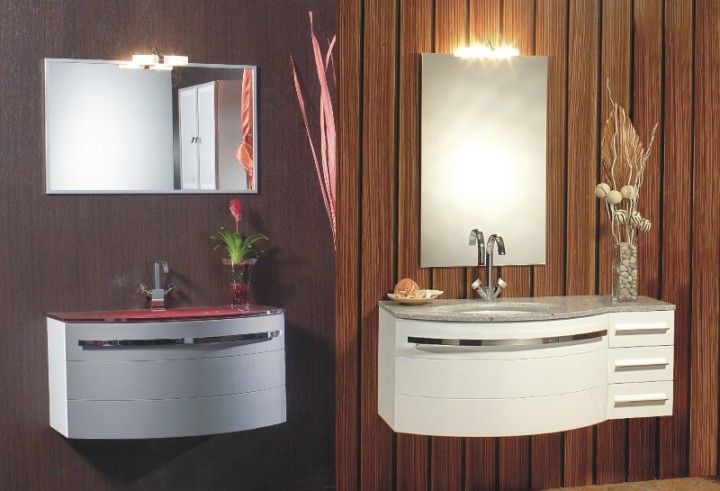 Lavabi Sospesi In Vetro.Mobile Bagno Onda Arredo Componibile Con Lavabo In Cristallo Moderno Sospeso