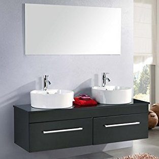 Arredo Bagno Con 2 Lavabi.Mobile Bagno Cardo 150x42 Cm Doppio Lavabo Laccato Nero Con 2 Cassettoni