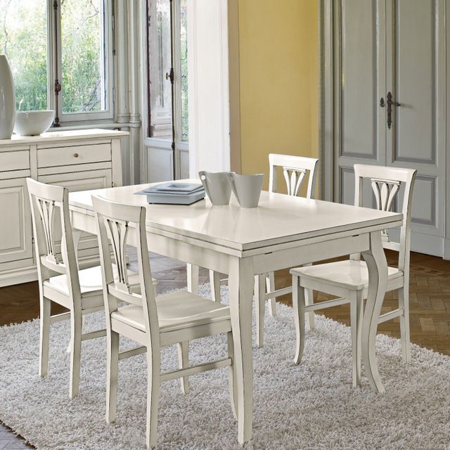 Spazio Casa Credenza 4 Ante In Legno Arte Povera - Bianco Opaco, 205x42x86 Cm, Made In Italy, Con 4 Cassetti