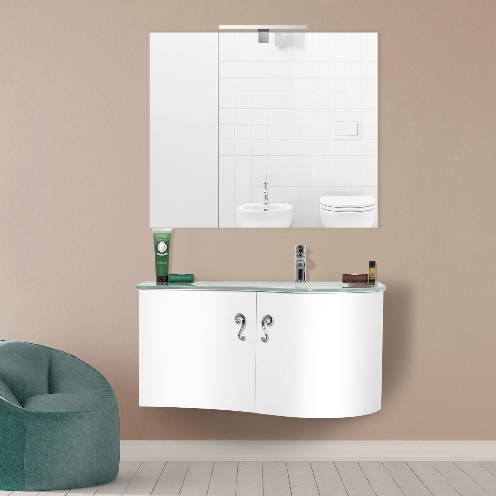 Mobile Bagno Con Lavabo Decentrato A Destra.Arredobagno Asia 2 Cm 90 O 110 Con Lavabo In Cristallo Decentrato De