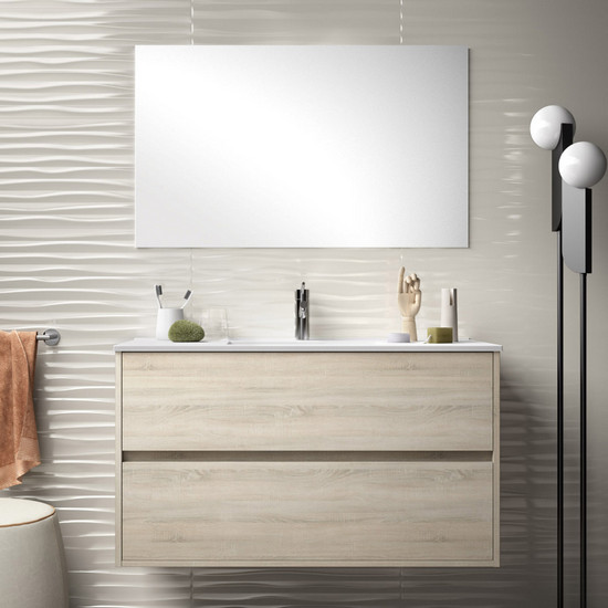 Scrivania 100x45 cm in legno rovere chiaro e acciaio bianco con pannello e portaoggetti - Olaf
