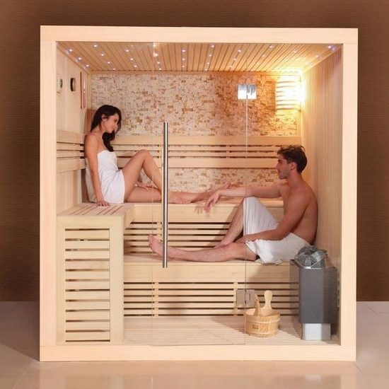 Sauna Finlandese da 180x150 o 200x170 cm per 4-5 persone con cromoterapia Radio e connessione Bluetooth SN037
