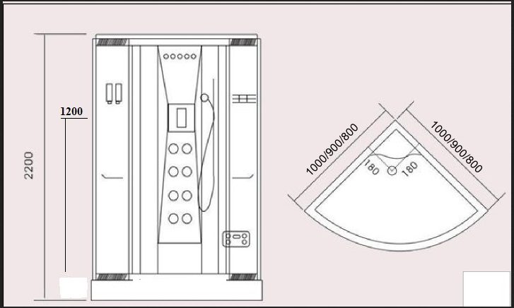 Scheda Tecnica Cabina Doccia.Box Doccia Idromassaggio 90x90 O 100x100 Angolare Con Bagno Turco Con Panneli Posteriori Neri