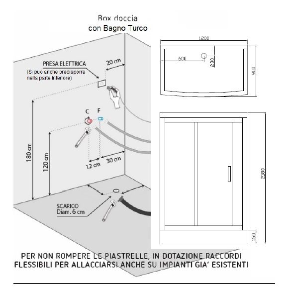 Box doccia idromassaggio 120x90 cm full optional bagno turco bluetooth CB095