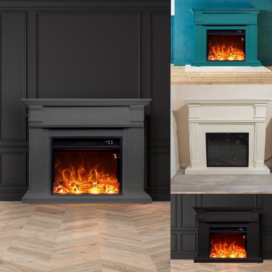 Camino elettrico dimensioni 114x102,3 cm disponibile con cornice turchese bianco nero o grigio CE007