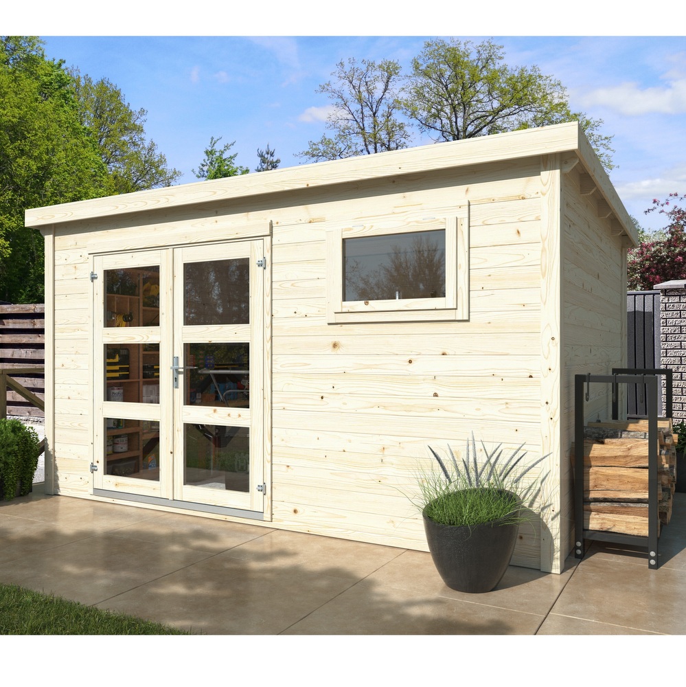 Casetta da giardino 385x282 cm in legno di abete grezzo con o senza pavimento CS052