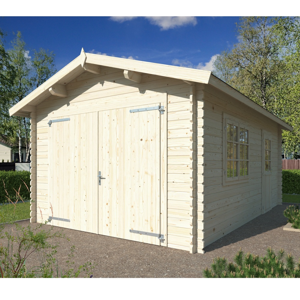 Garage in legno di abete 350x520 cm con portone, finestra e porta laterale CS063