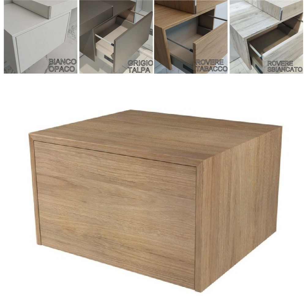 Cassettiera sospesa da 50x43x30h o 75x43x30h cm nei colori bianco tabacco rovere sbiancato o talpa BM025