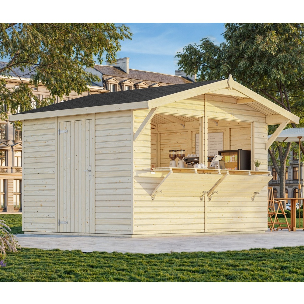 Chiosco da 323x259 cm in legno di abete con porta, ante a ribalta e pavimento optional CS075