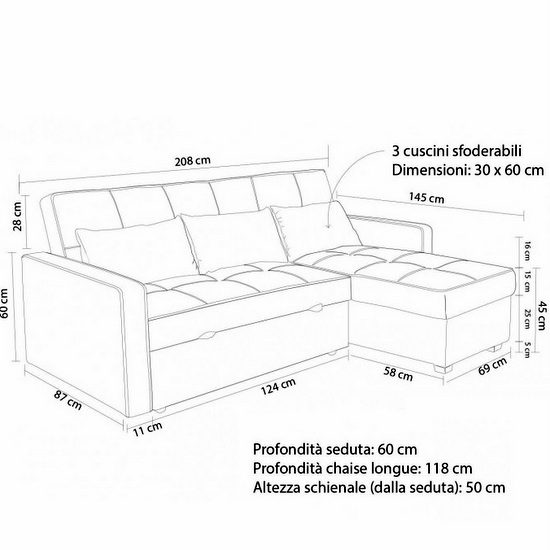 Divano due posti design moderno L145 cm ecopelle/tessuto Erica