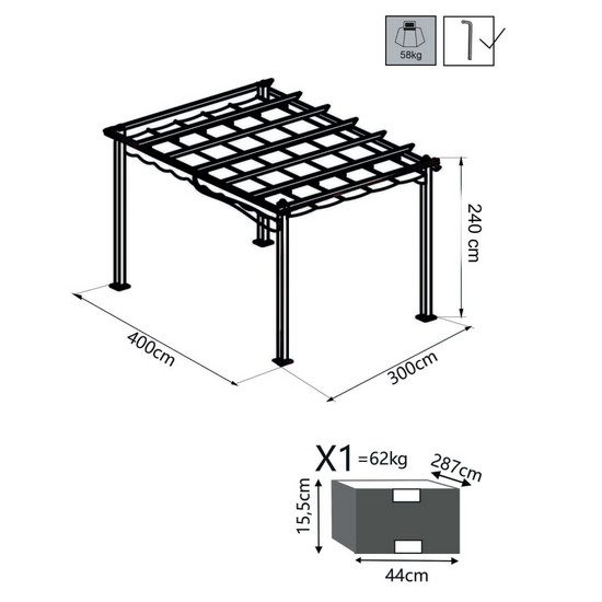 Gazebo da giardino 3x3 m con struttura in alluminio tortora e telo in  poliestere grigio