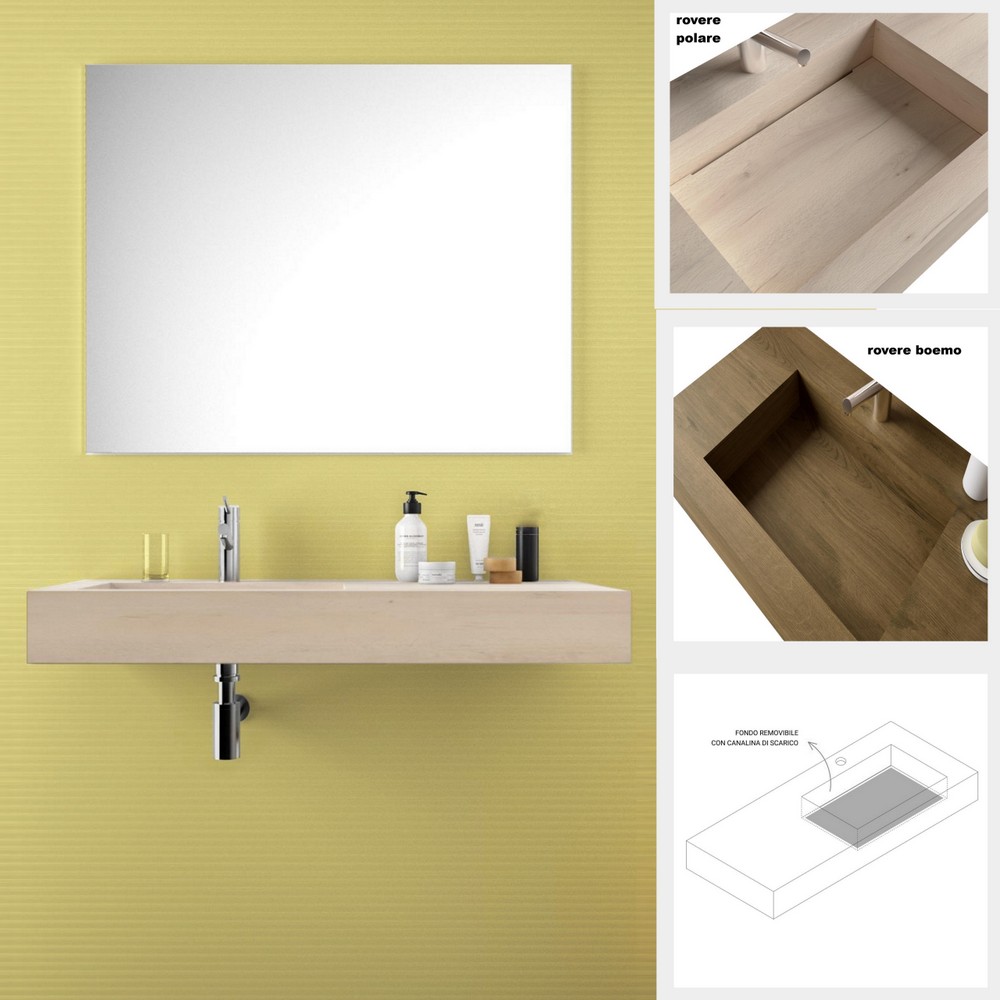 Lavabo da 120 cm sospeso in HPL effetto legno 2 colori vasca a destra o sinistra LAV111