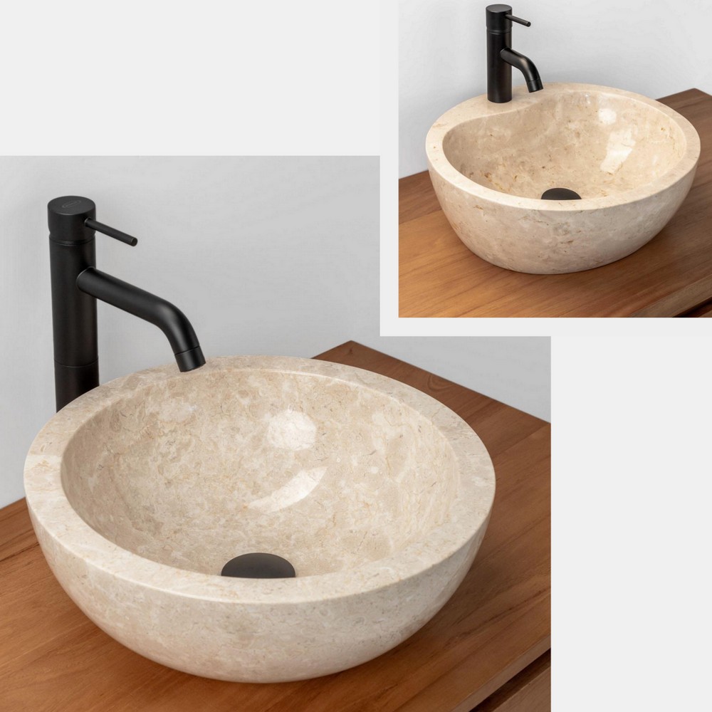 Lavabo da appoggio in marmo crema lucido 40 cm con o senza foro per rubinetto LAV109
