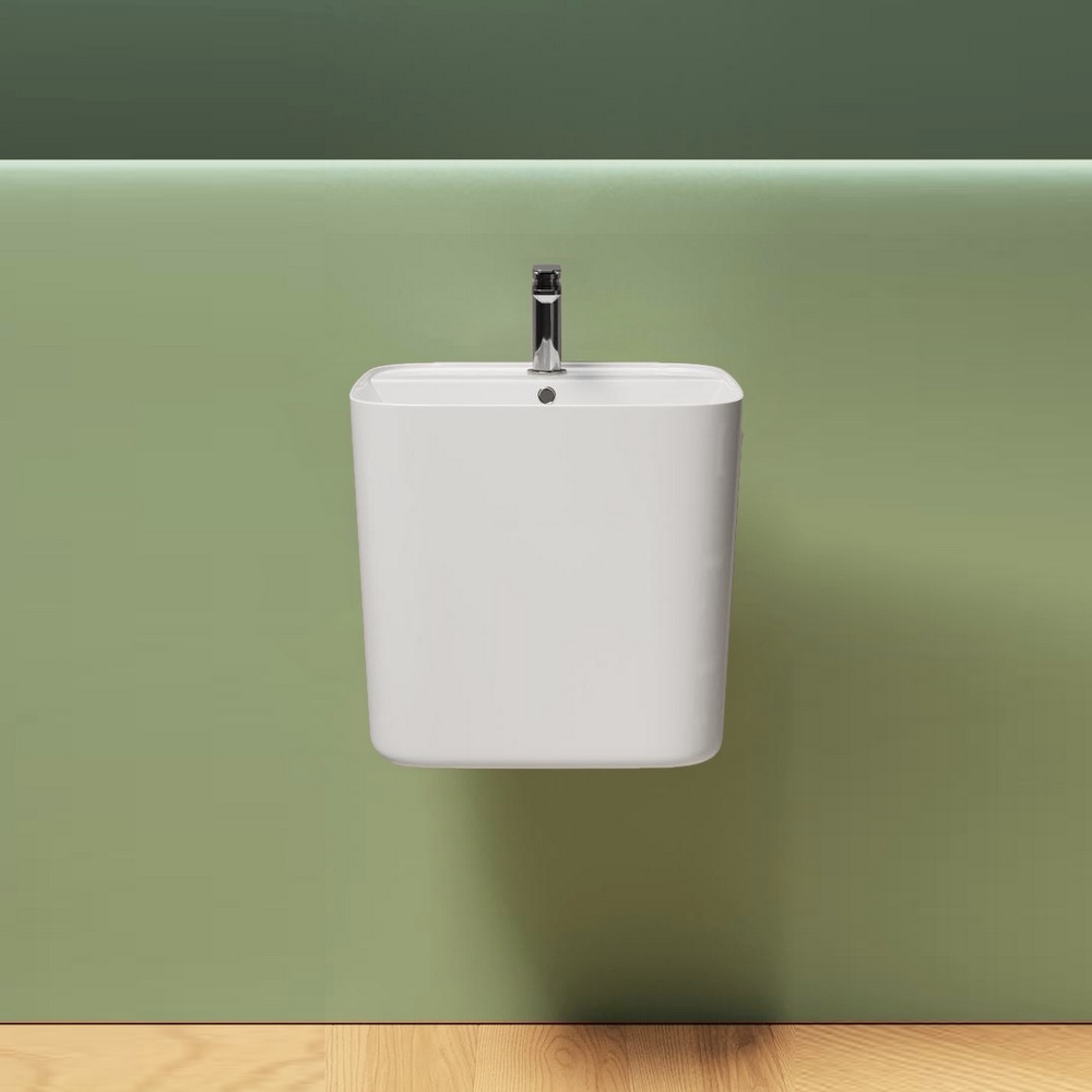 Lavabo mezzo-freestanding 45x42xH40 cm monoforo in ceramica bianco lucido LAV108