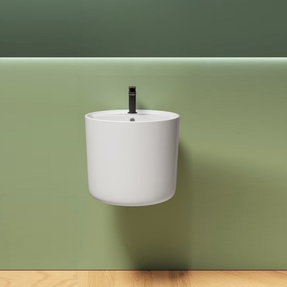Lavabo mezzo-freestanding rotondo monoforo 45xH38 cm in ceramica bianco LAV106