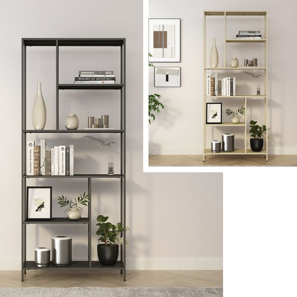 Libreria in metallo a giorno 80x30xH188 cm colore ardesia o avana BM152