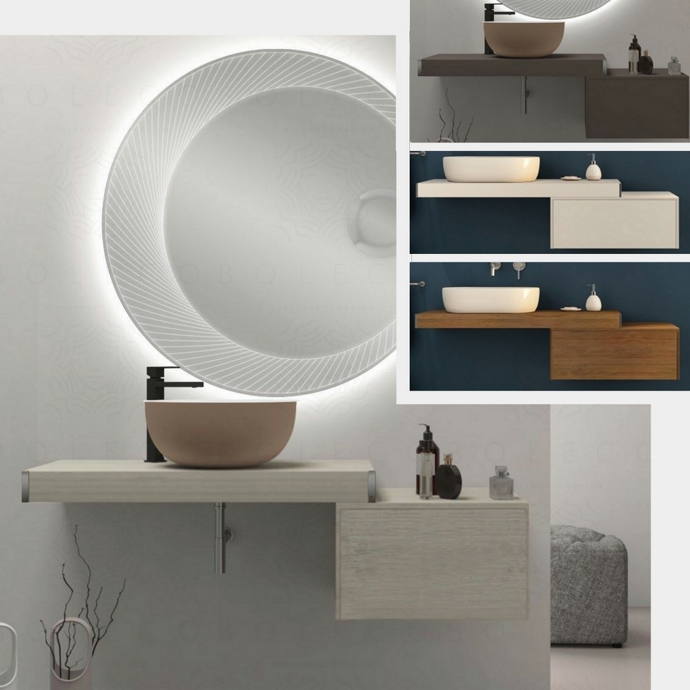 Mensola da cm 60, 90 o 120 per lavabo d'appoggio in 4 colori anche con cassettiera