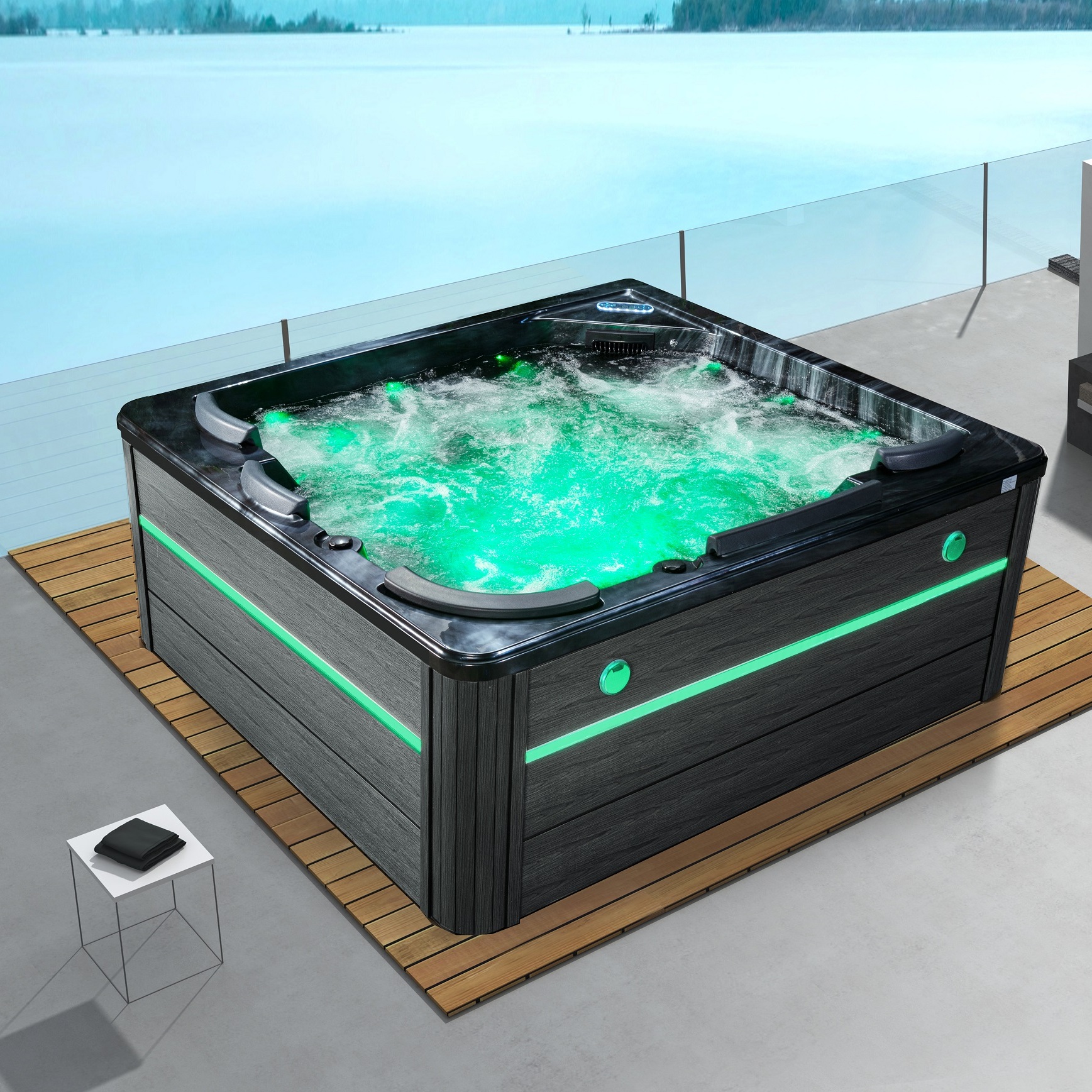 Minipiscina idromassaggio da 5-7 posti 235x215 cm con 75 getti led ozonoterapia riscaldatore MP71