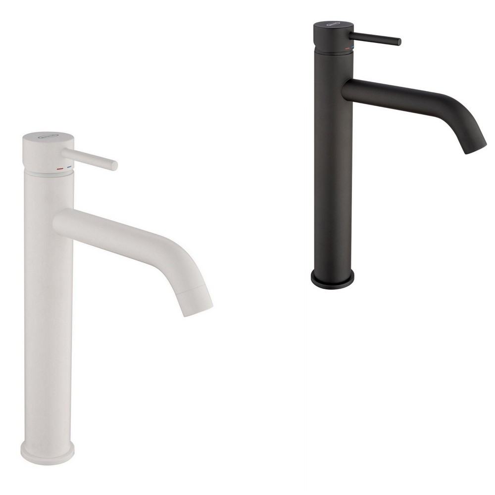 Miscelatore Jacuzzi a collo alto per lavabo nei colori bianco o nero opaco RB122