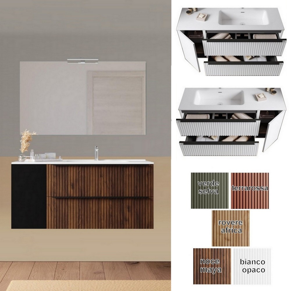 Mobile bagno sospeso Lion6 da 120 cm lavabo dx o sx con 2 cassetti e 1 anta