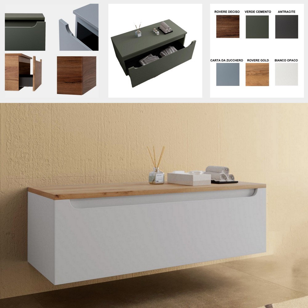Cassettiera sospesa da 90x46 o 120x46 cm altezza 38 cm chiusura soft close in 7 colori BM053
