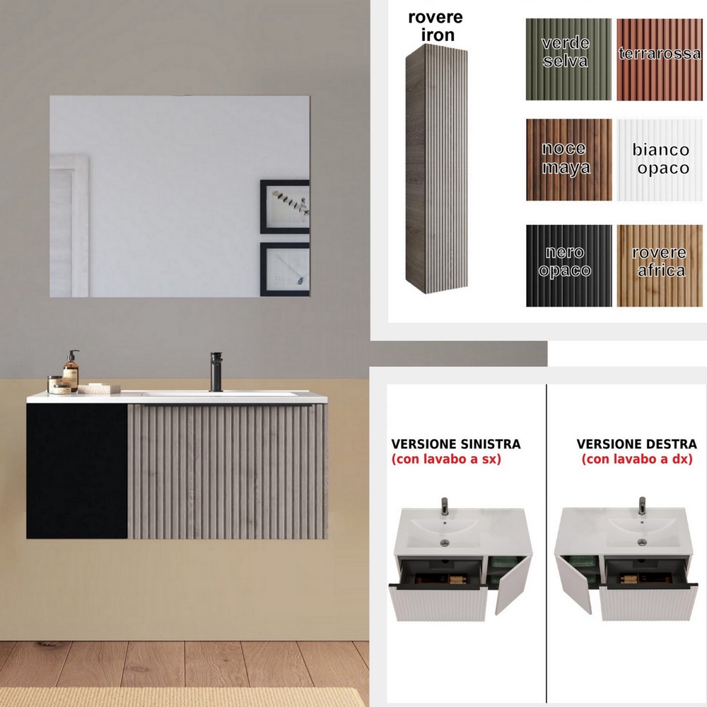 Mobile bagno Lion4 con cassettone ed anta 90 o 100 cm lavabo dx o sx in 11 colori