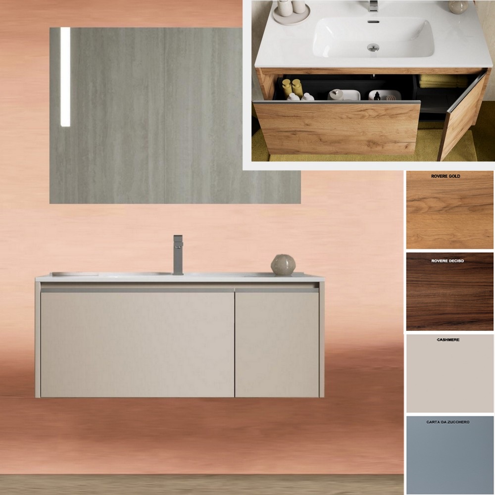 Mobile bagno sospeso Five da 80 o 100 cm in 5 colori con lavabo cassettone e anta