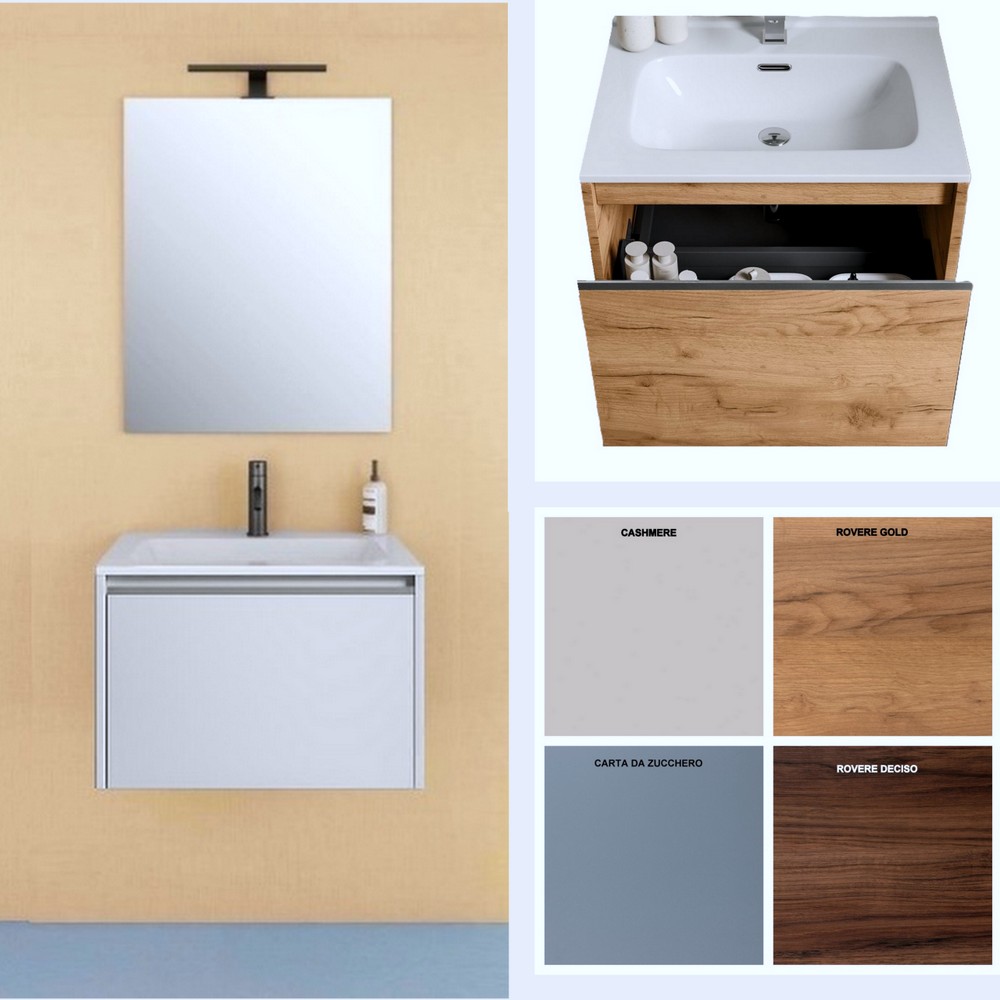 Mobile bagno sospeso Five2 da 60 cm in 5 colori con lavabo in ceramica