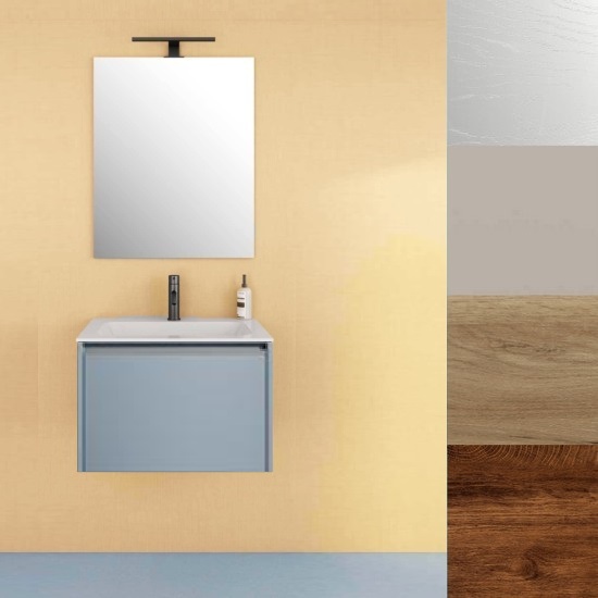Mobile bagno sospeso Five2 da 60 cm con specchiera bianco tortora rovere noce carta da zucchero