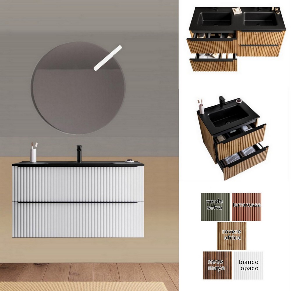 Mobile bagno Lion5 con lavabo nero e cassetti 4 misure e 5 colori disponibili