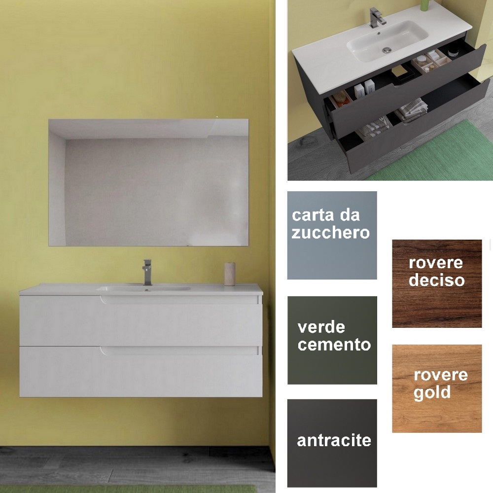 Mobile bagno Lola sospeso cm 120 disponibile in 6 colori specchio incluso
