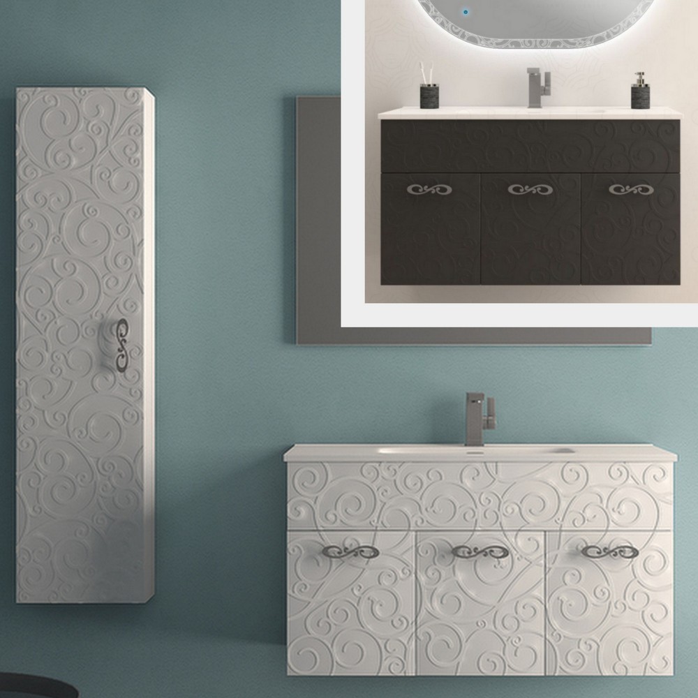 Mobile arredo da bagno Milos sospeso 100 cm bianco o grafite lavabo in ceramica