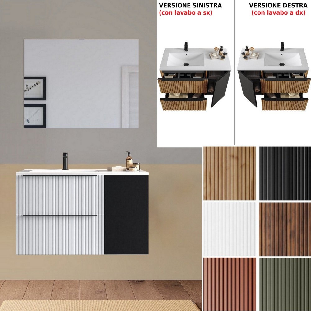 Mobile bagno sospeso Lion3 da 90 o 100 cm con 2 cassetti e 1 anta lavabo dx o sx