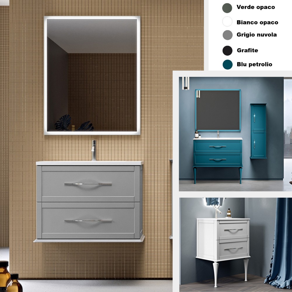 Mobile bagno Tundra da 60, 75 o 100 cm sospeso o con piedini 2 cassetti 5 colori