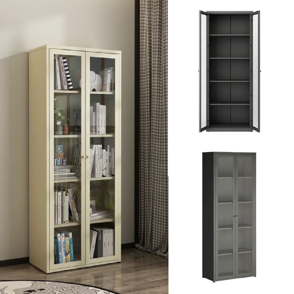 Mobile a vetrina da 70x35xH180 cm con 2 ante e struttura in metallo ardesia o avana BM151