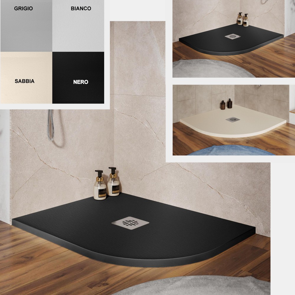 Piatto doccia semicircolare 70x90 80x80 90x90 cm mineralmarmo effetto pietra 4 colori riducibile PA038