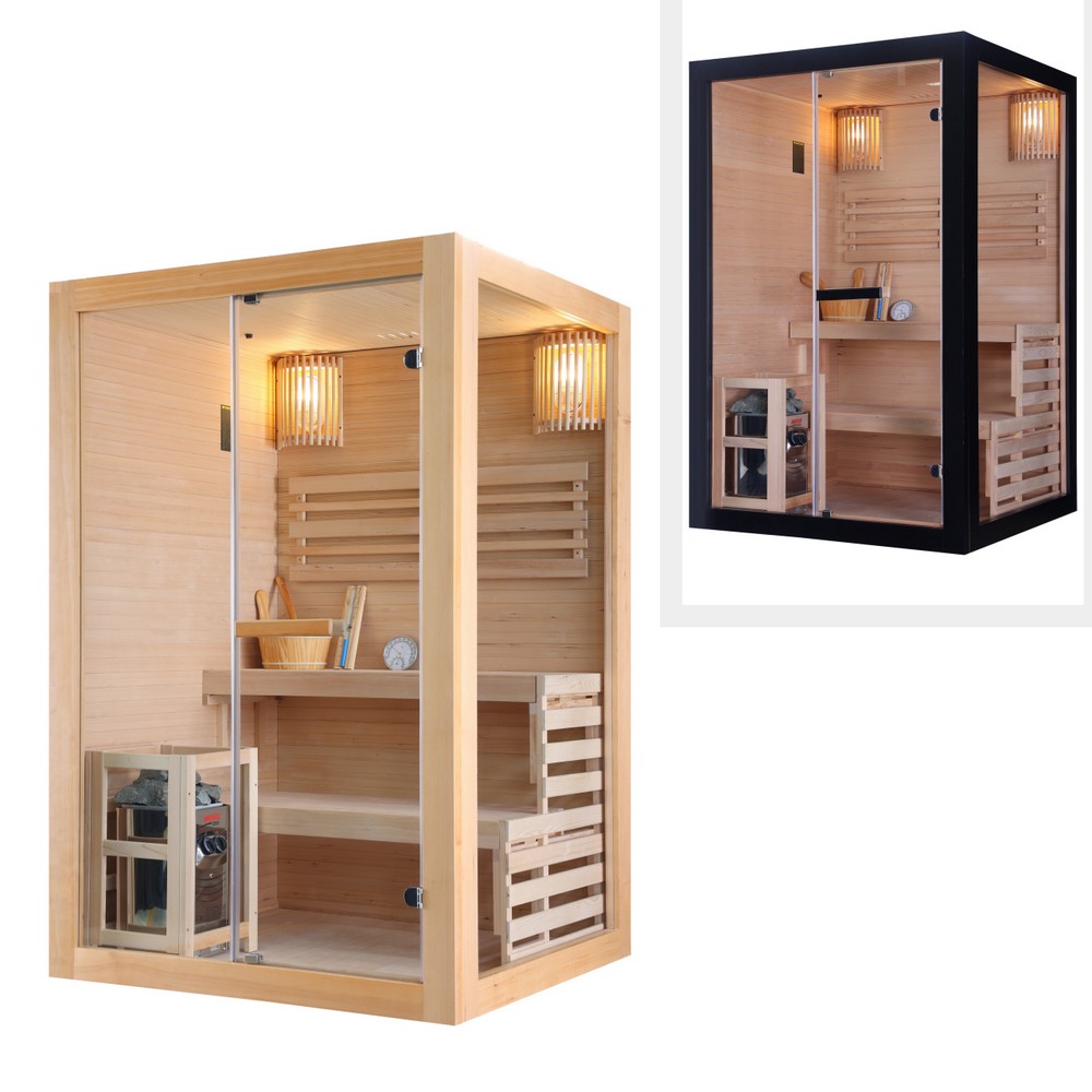 Sauna finlandese 130x120 cm in legno nero o naturale con stufa Harvia SN084