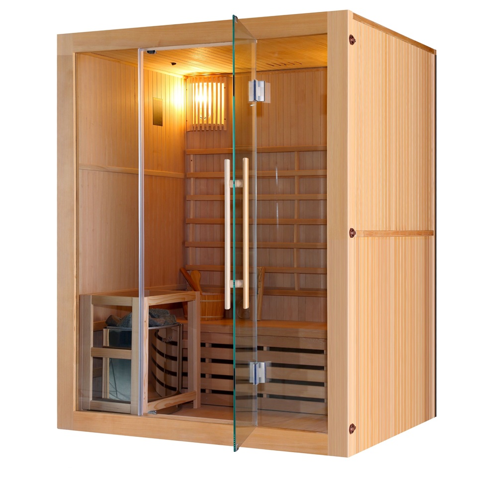 Sauna Finlandese 150x120 cm in legno canadese per 3 persone con stufa SN063