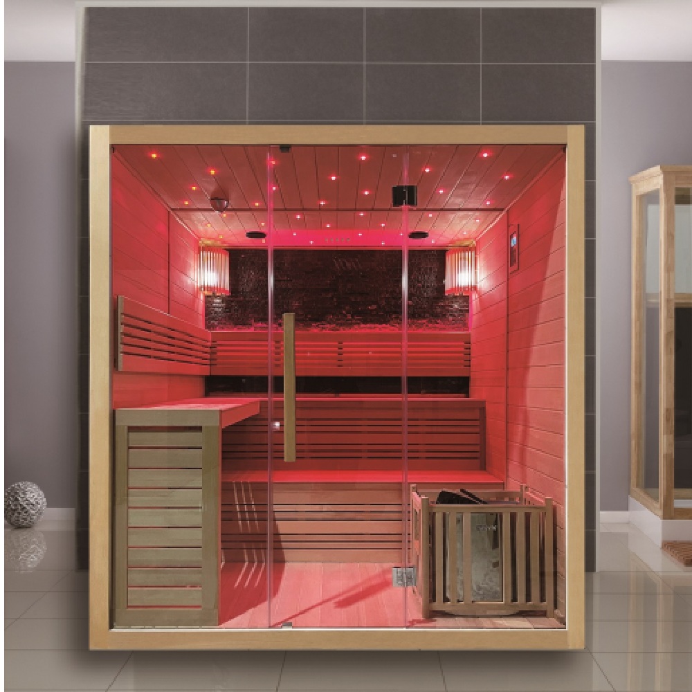 Sauna finlandese 200x180 cm 6 posti bluetooth led Stufa Harvia aromaterapia SN106