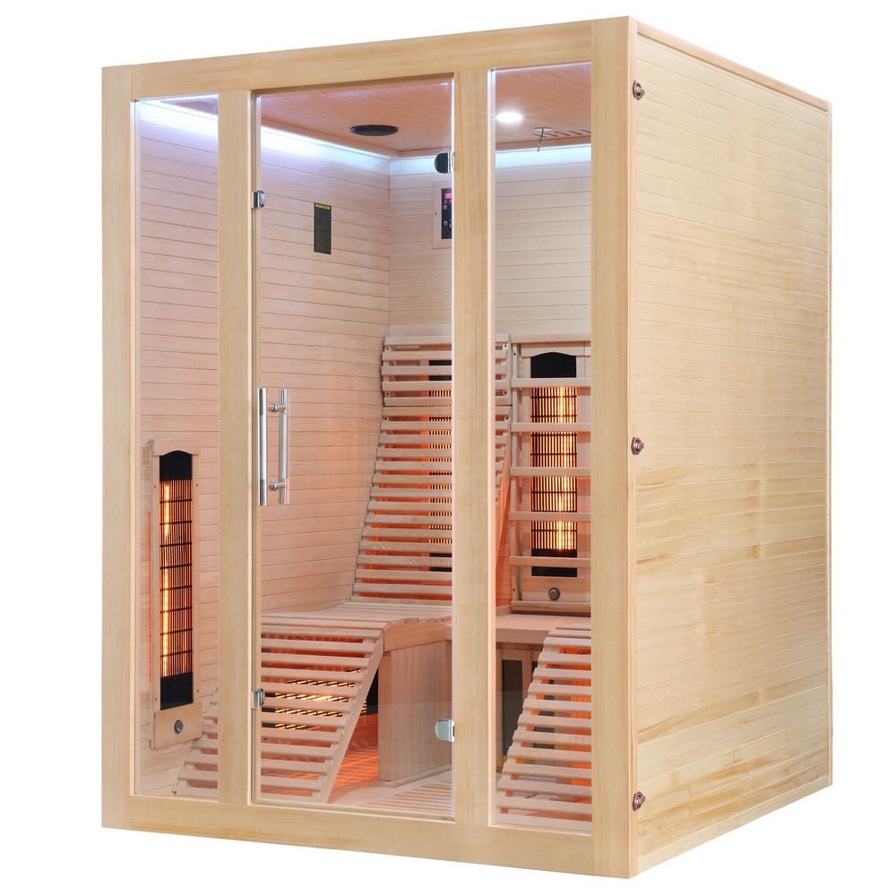 Sauna Infrarossi 150x150 cm in legno Hemlock con bluetooth e cromoterapia SN045