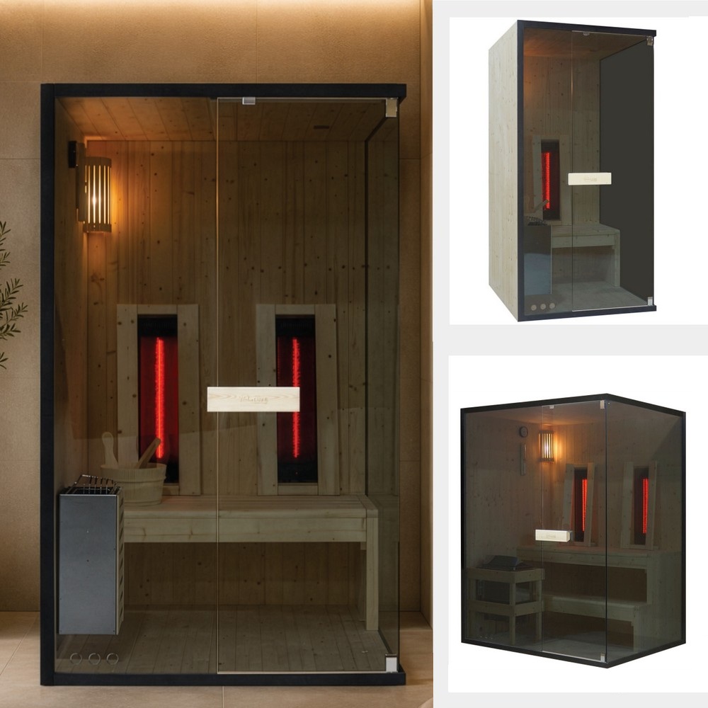 Sauna infrarossi-finlandese 100x120 o 120x120 o 150x120 cm con irradianti e stufa SN113