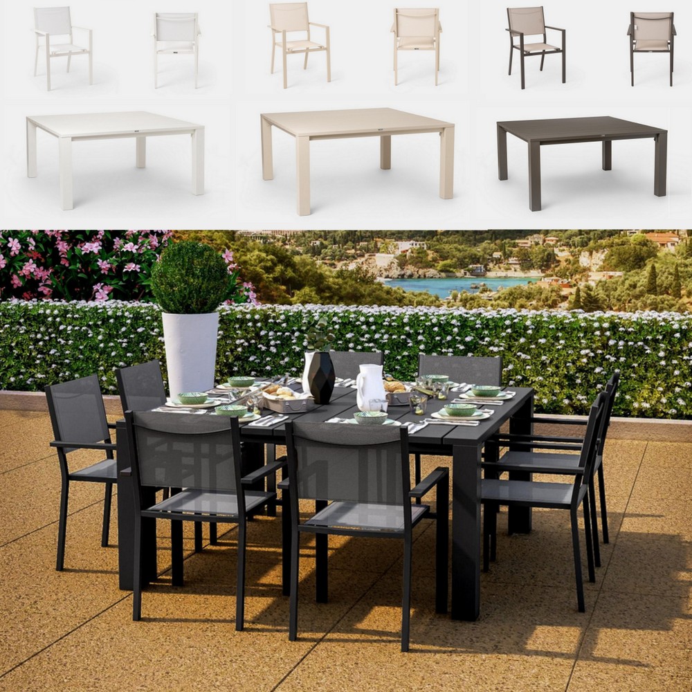 Arredo per esterno in 4 colori con 8 sedie in textilene e tavolo 160x160 cm TL093