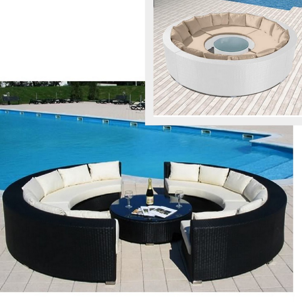 Arredo per esterni Wendy 250x80 divano circolare bianco o nero con tavolo e cuscini