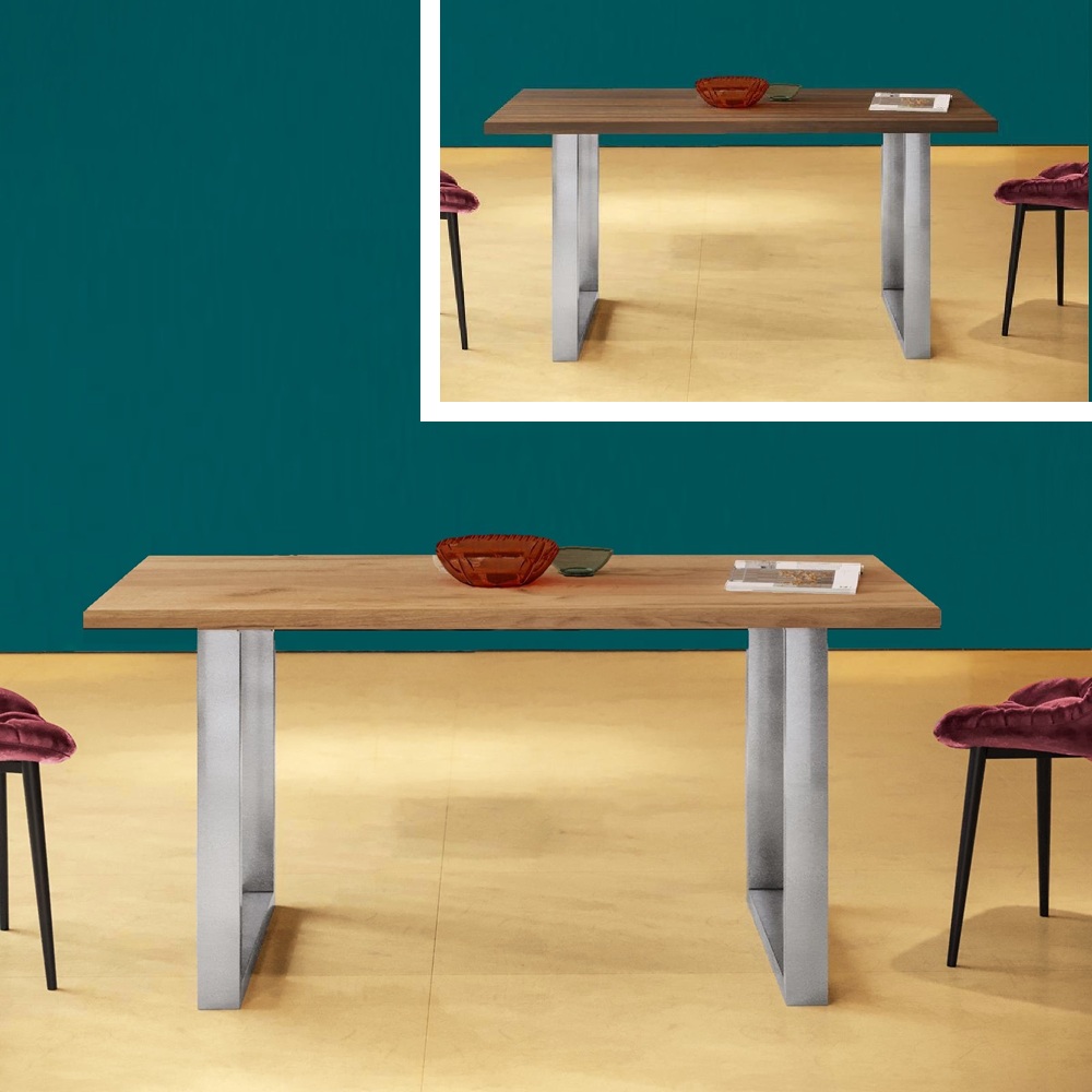 Tavolo da 6 posti 160x80 cm gambe cromate 5x5 o 8x4 top in rovere 2 colori TL074