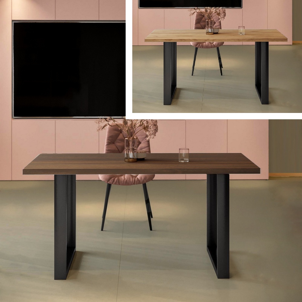 Tavolo da 160x80 cm gambe metallo nero 5x5 o 8x4 top in rovere gold o deciso TL071