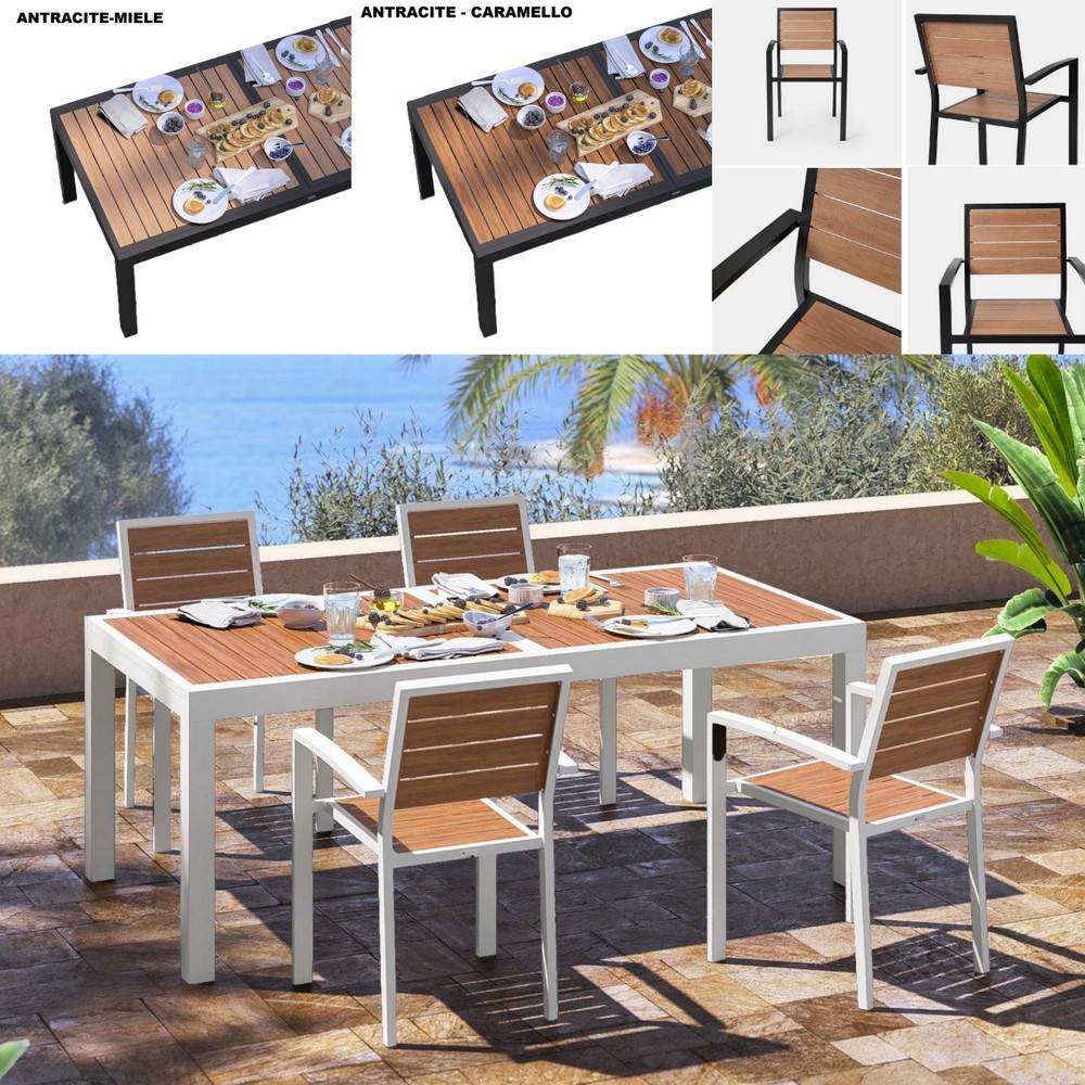 Tavolo da esterno allungabile 200/300x100 cm con 4 sedie abbinate e 3 colori TL081