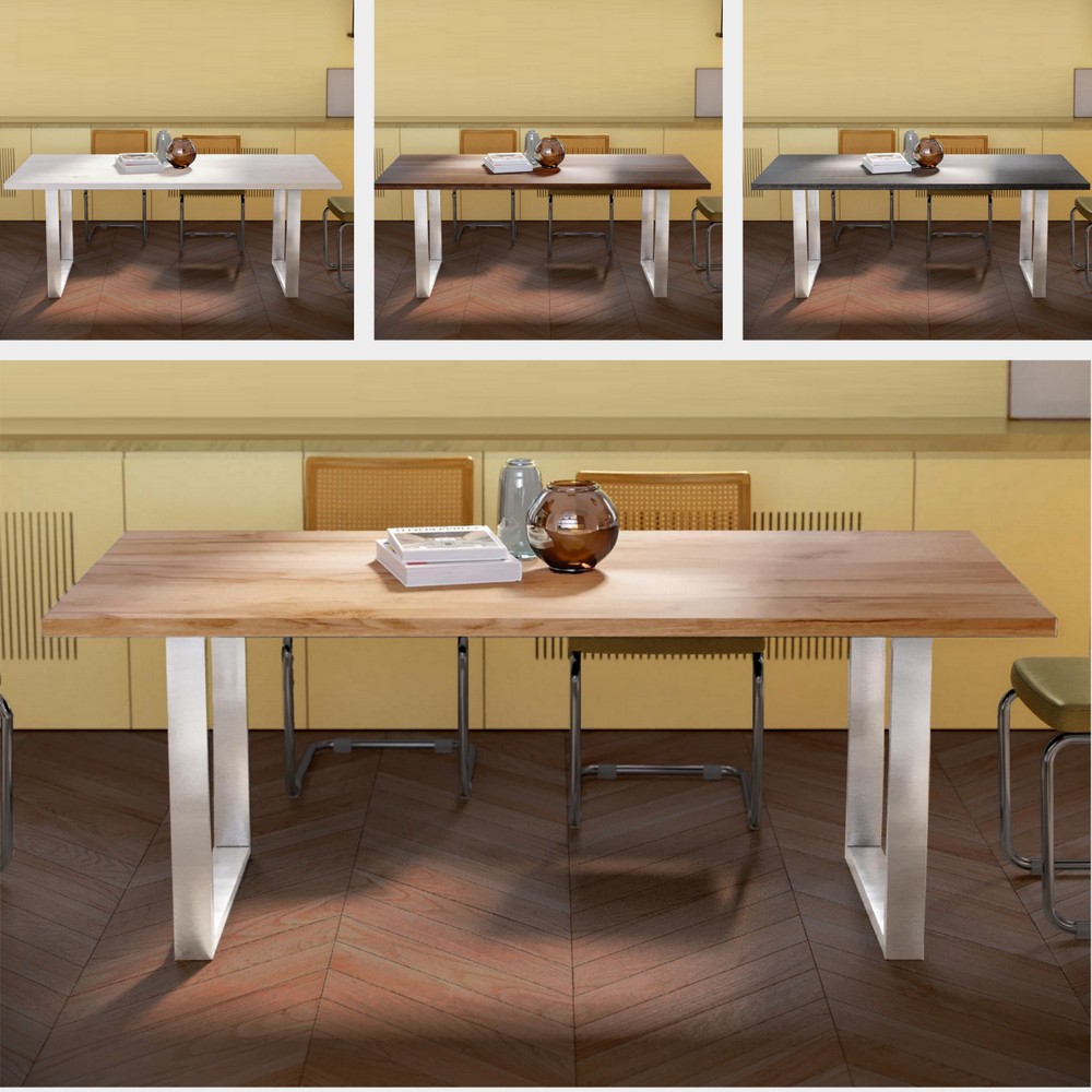Tavolo da pranzo 200x100 cm gambe cromate 5x5 o 8x4 piano in rovere 4 colori TL076