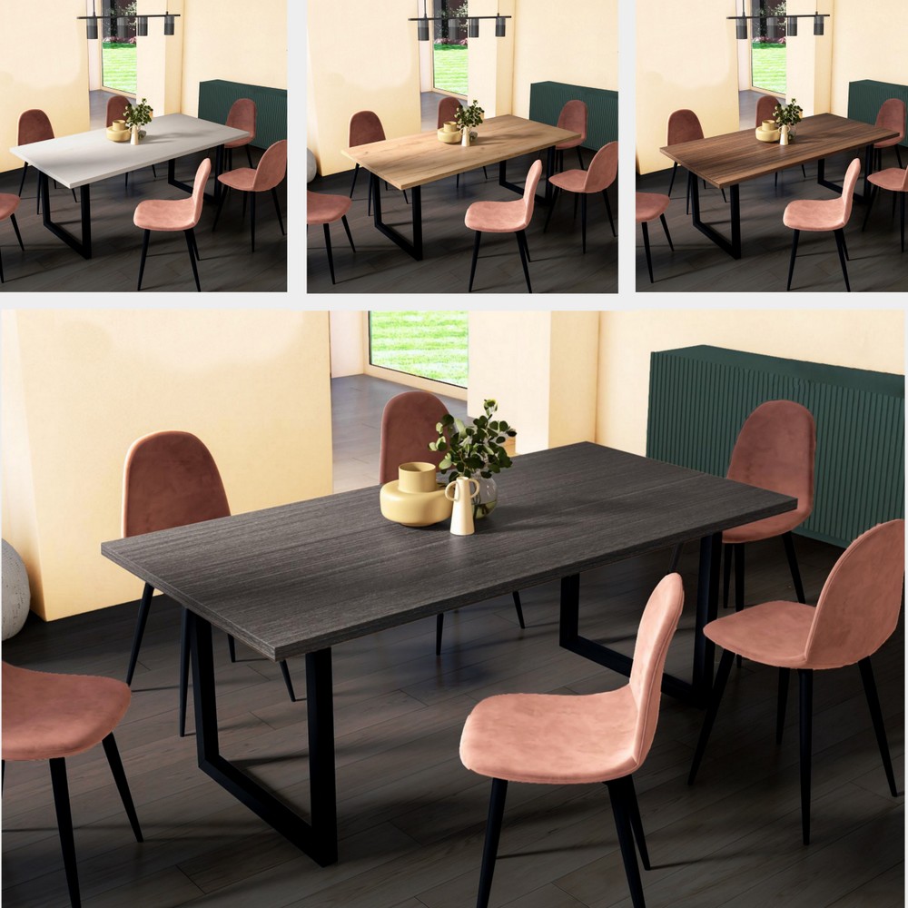 Tavolo da 8 posti 200x100 cm gambe metallo nero 5x5 o 8x4 top in rovere 4 colori TL073