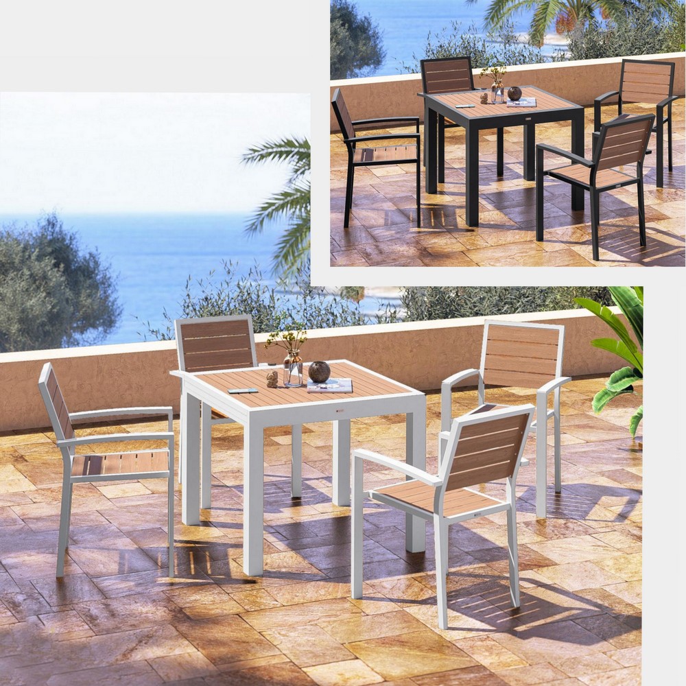 Tavolo allungabile 90/180 cm e 4 sedie con braccioli set da esterno in 2 colori TL086