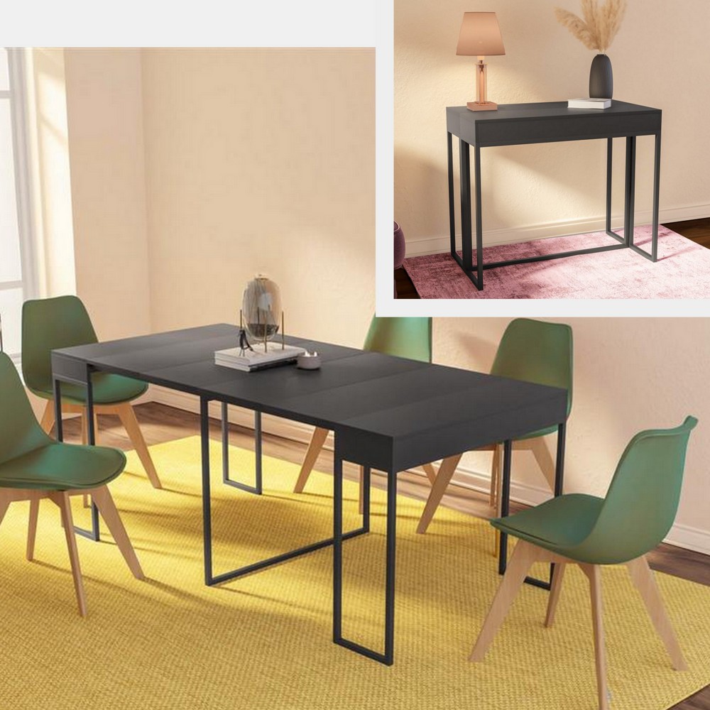 Tavolo-consolle color antracite da 50 cm allungabile fino a 185 cm TL067